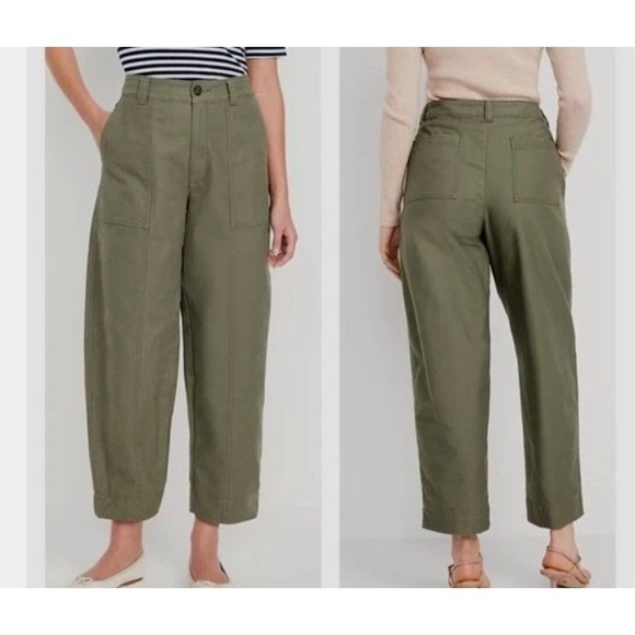 Old Navy Pants - Old Navy High Rise Barrel Leg Pants Olive Green Womens Size 12 W34in. x L25in.